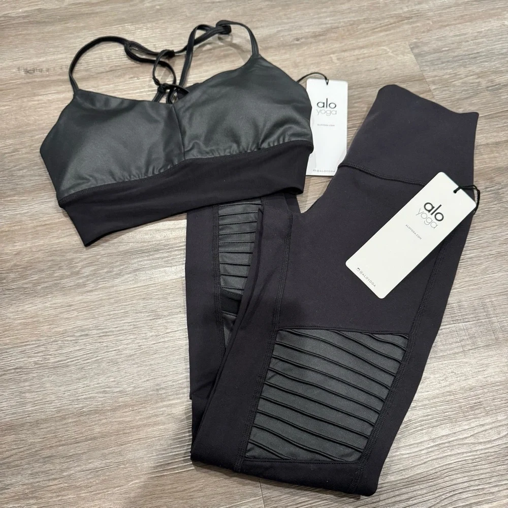 ALO Yoga Moto High Waisted Black Leggings